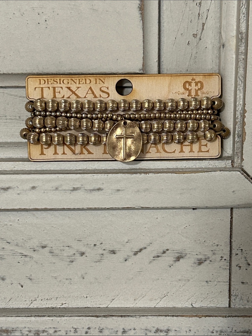 Panache Gold Beaded Multi-Strand Bracelet with Cross Charm